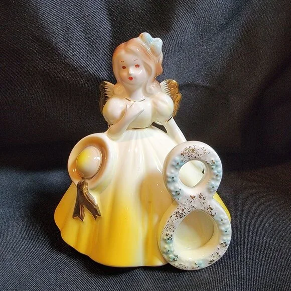 Vintage Josef Originals Birthday Angel Girl's 8th Yr Hat Girl Porcelain Figurine - Picture 1 of 5